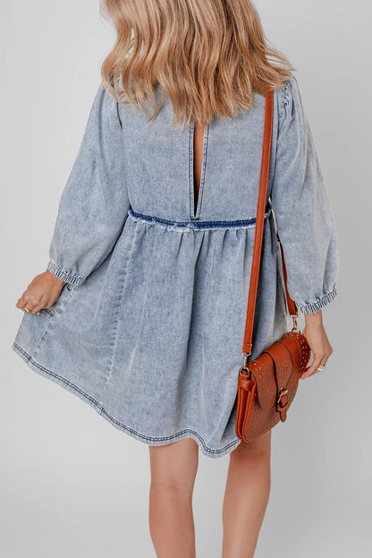 Round Neck Long Sleeve Denim Dress