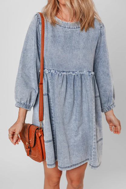 Round Neck Long Sleeve Denim Dress
