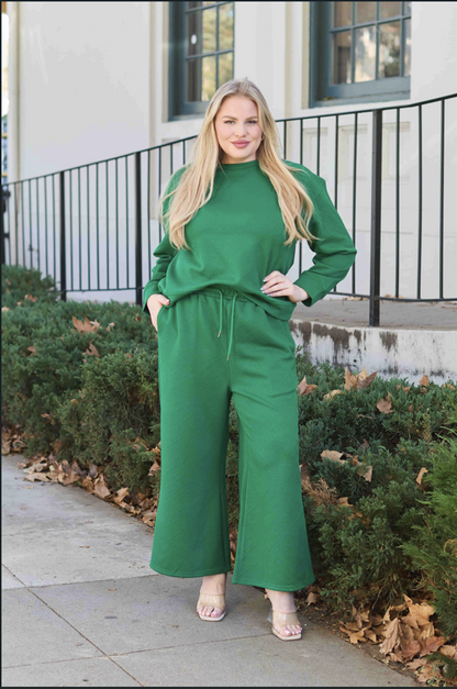 Double Take Full Size Textured Long Sleeve Top and Drawstring Pants Set
