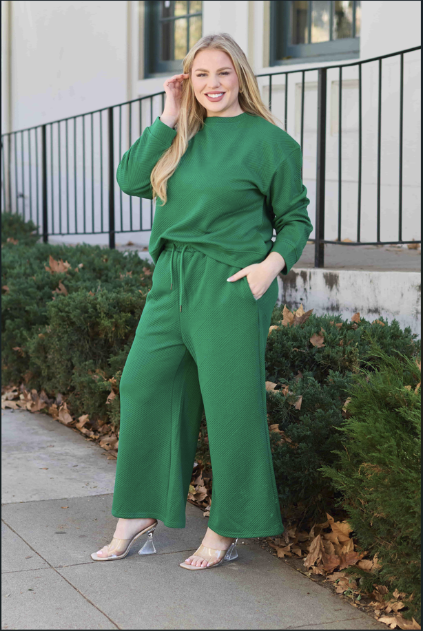 Double Take Full Size Textured Long Sleeve Top and Drawstring Pants Set