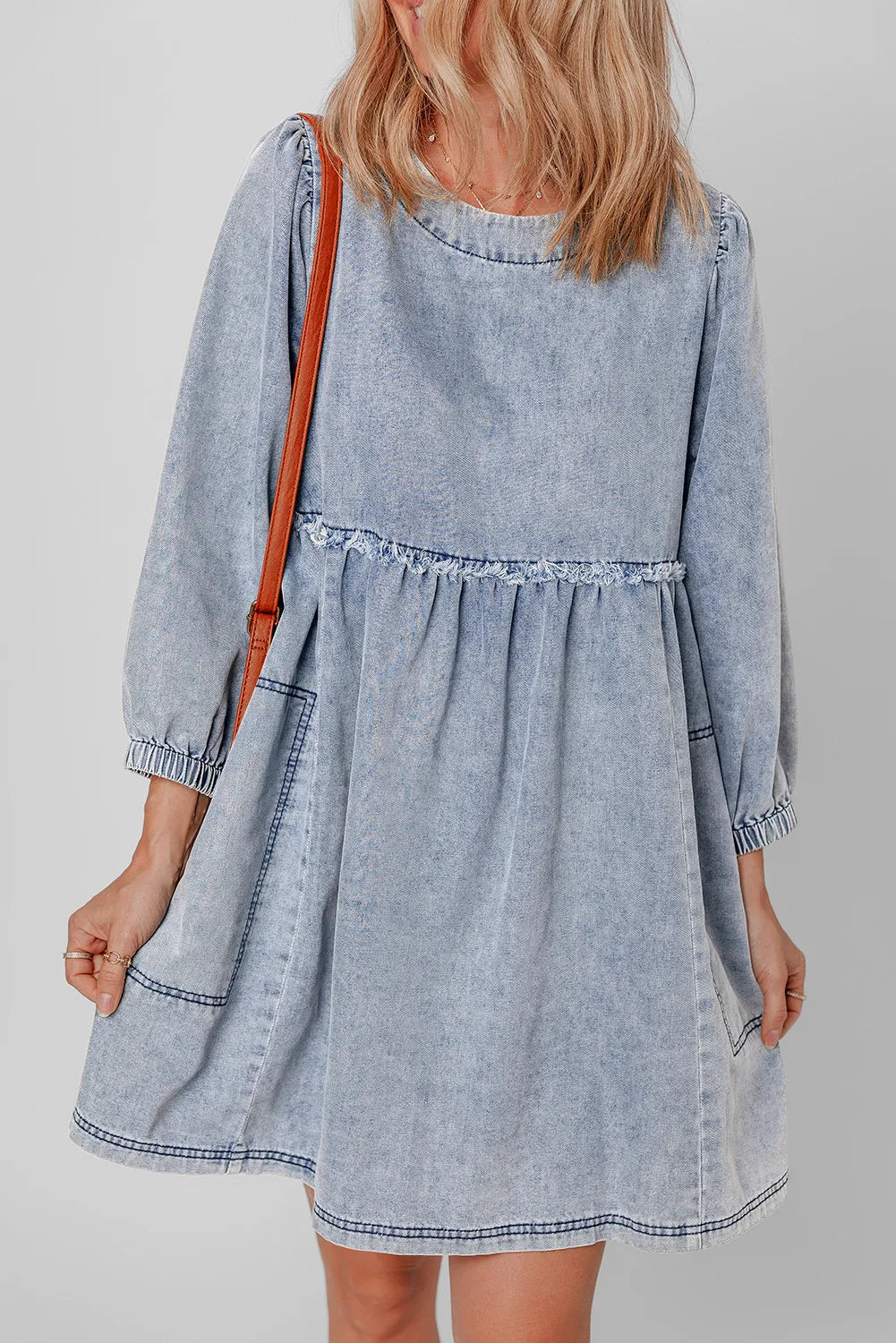 Round Neck Long Sleeve Denim Dress